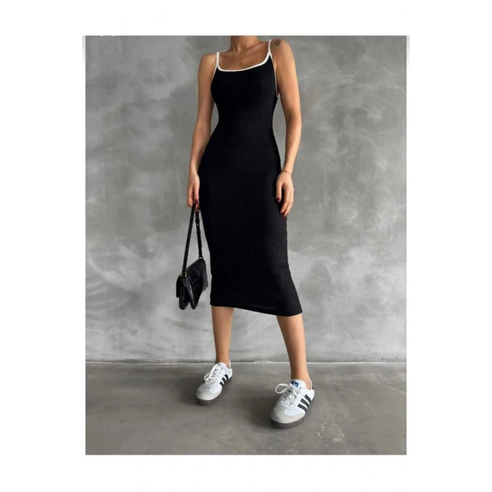 ASKILI KASKORSE YAZLIK FİTİLLİ UZUN ELBİSE