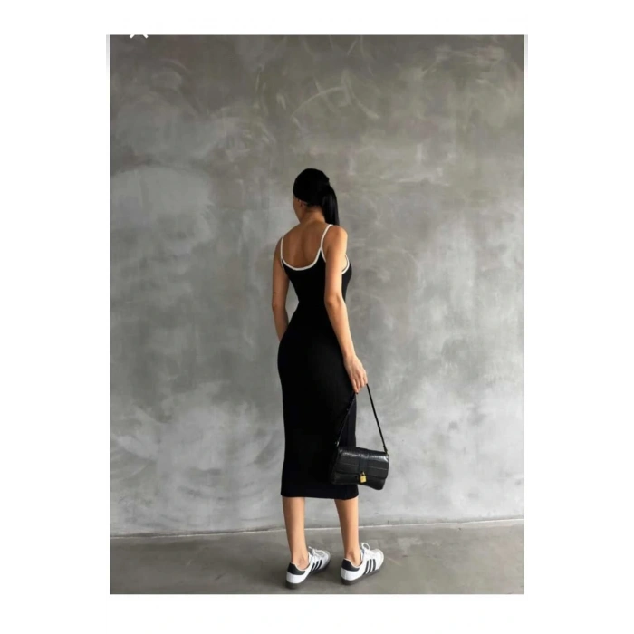 ASKILI KASKORSE YAZLIK FİTİLLİ UZUN ELBİSE