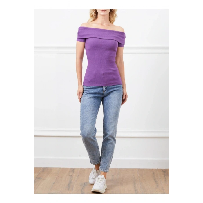 Madonna yaka kısa kol bluz