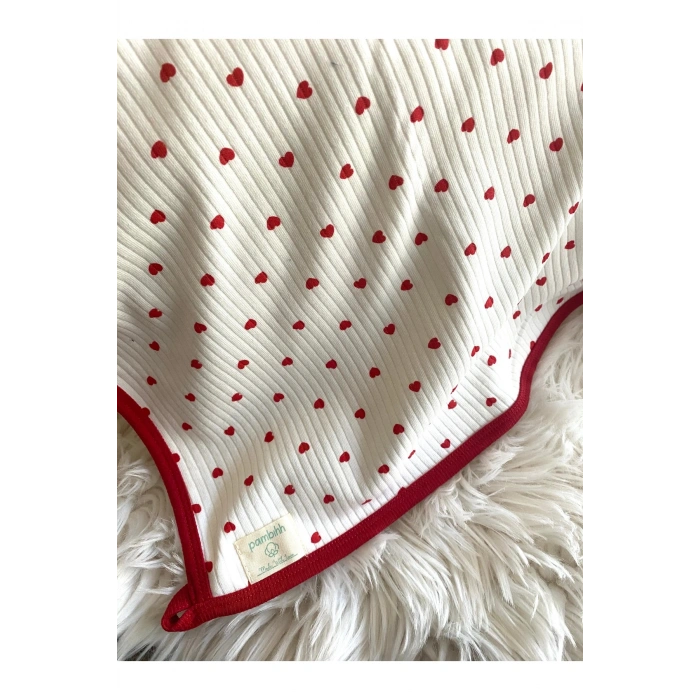 Kırmızı Kalpli Natural Pamuklu 80x90 cm Çift Kat Bebek Battaniyesi