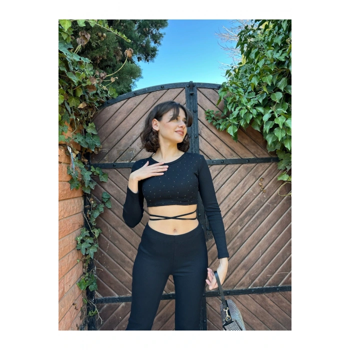 KADIN Taşlı Bel Bağlamalı Kaşkorse Alt-Üst Takım