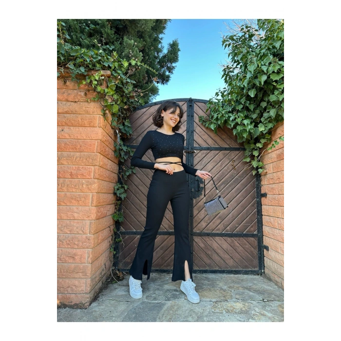 KADIN Taşlı Bel Bağlamalı Kaşkorse Alt-Üst Takım