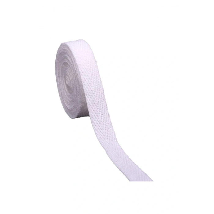 1cm Eninde Dar Dokuma Şerit Beyaz Balıksırtı 1cm 10metre