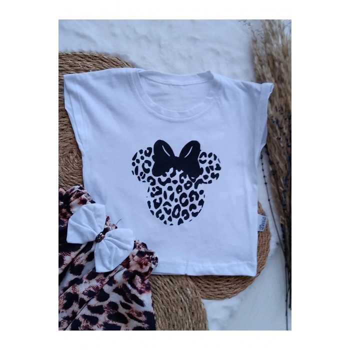 KIZ ÇOCUK LEOPAR DESENLİ ETEKLİ TAKIM