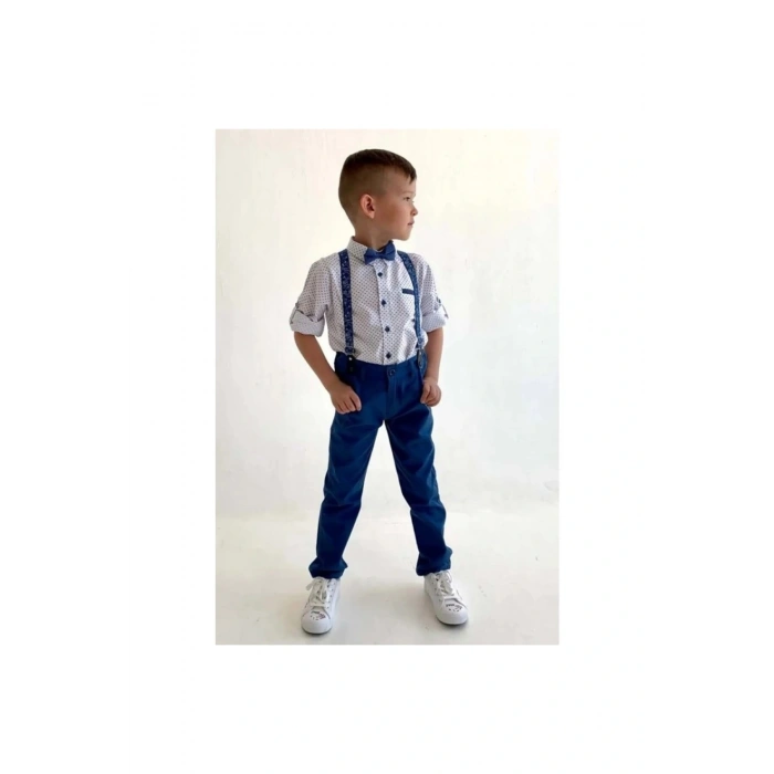 Erkek Çocuk Oxford Gömlekli Papyonlu Indigo Takım