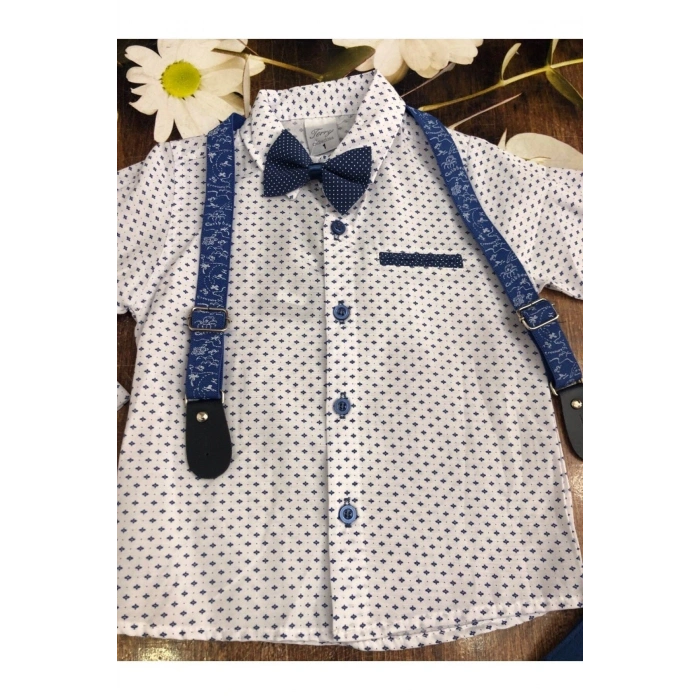 Erkek Çocuk Oxford Gömlekli Papyonlu Indigo Takım