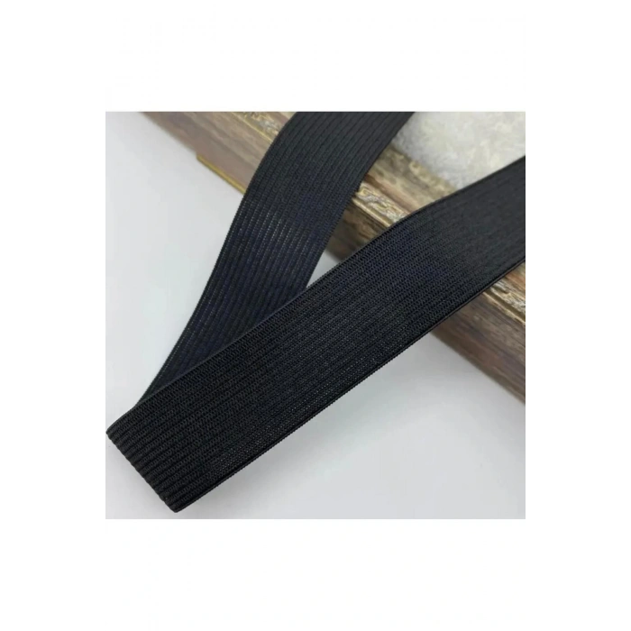 1,5 cm Siyah Renk Dokuma Lastik-bel Paça Etek Yassı Lastik- Elastik Bant / 10m