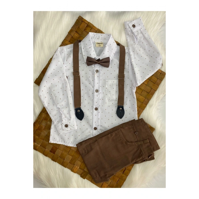 ERKEK ÇOCUK DESENLİ KAHVE RENK PAPYONLU 4 LÜ TAKIM