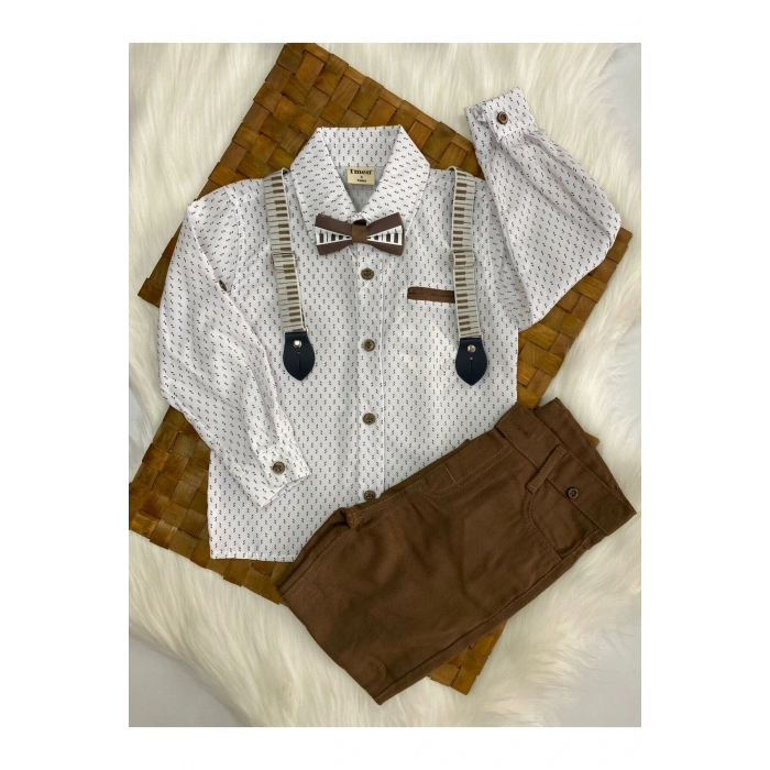 ERKEK ÇOCUK DESENLİ GÖMLEK KAHVE RENK 4 LÜ TAKIM