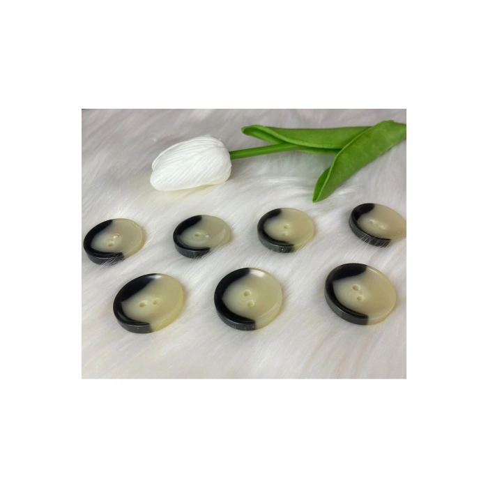 Yuvarlak Model Siyah Detaylı 2 Delikli Düğme (44boy) 28mm-6 Adet