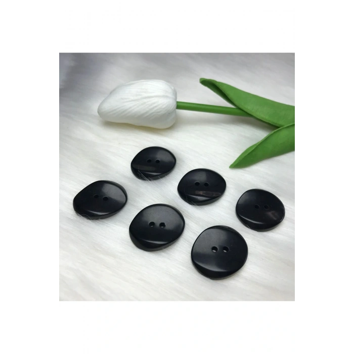 Siyah Oval Düğme 20mm-6 Adet