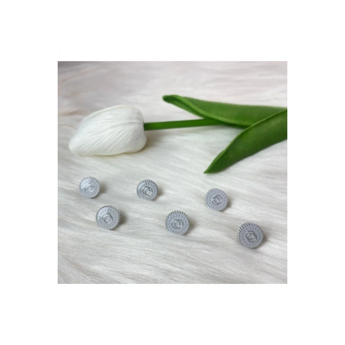 Gümüş Detaylı Beyaz Parlak Düğme (18boy) 11mm-10 Adet