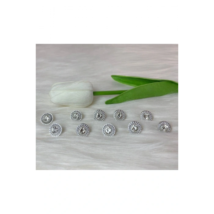 Gümüş Yuvarlak Taşlı Düğme (18boy) 11mm-10 Adet