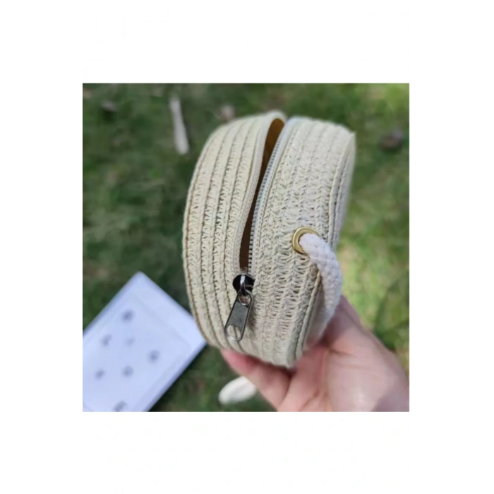 El Yapımı Hasır Çanta Yuvarlak Hasır Çanta Yaz Plaj Çantası Dokuma Omuz Çantaları 12x12 cm