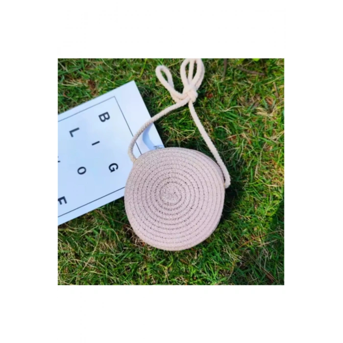 El Yapımı Hasır Çanta Yuvarlak Hasır Çanta Yaz Plaj Çantası Dokuma Omuz Çantaları 12x12 cm