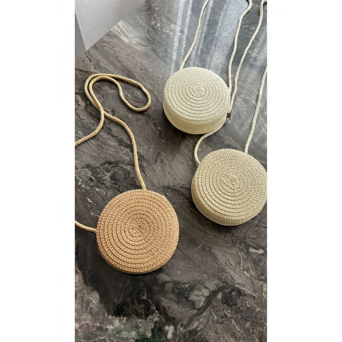 El Yapımı Hasır Çanta Yuvarlak Hasır Çanta Yaz Plaj Çantası Dokuma Omuz Çantaları 12x12 cm