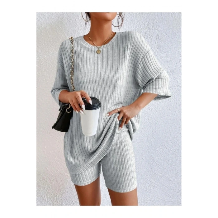 Örme Kısa Kollu Şortlu Alt Üst Takım, Likralı