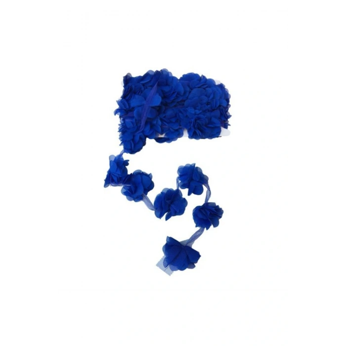 Saks Mavi 1m Gül Lazer Kesim Gül Çiçek El Işi Kenar Süsleme Hobi Lazerle Kesilen Organze Tül Çiçek