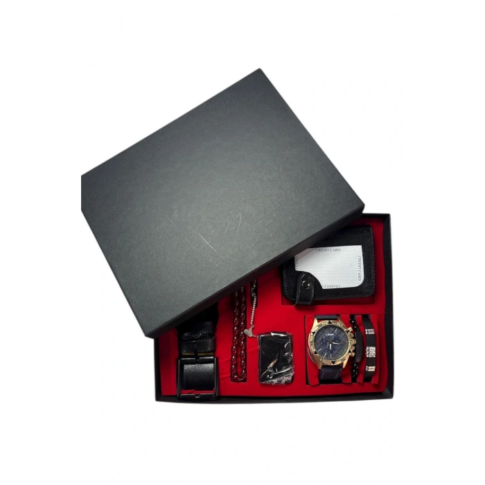 Erkek Kol Saati Kartlık Çakmak Kemer Tesbih ve Bileklik Seti