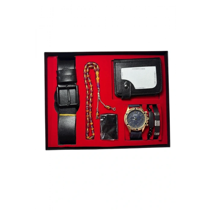 Erkek Kol Saati Kartlık Çakmak Kemer Tesbih ve Bileklik Seti