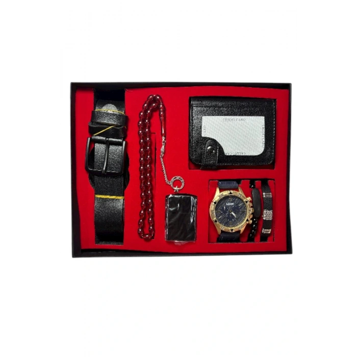 Erkek Kol Saati Kartlık Çakmak Kemer Tesbih ve Bileklik Seti