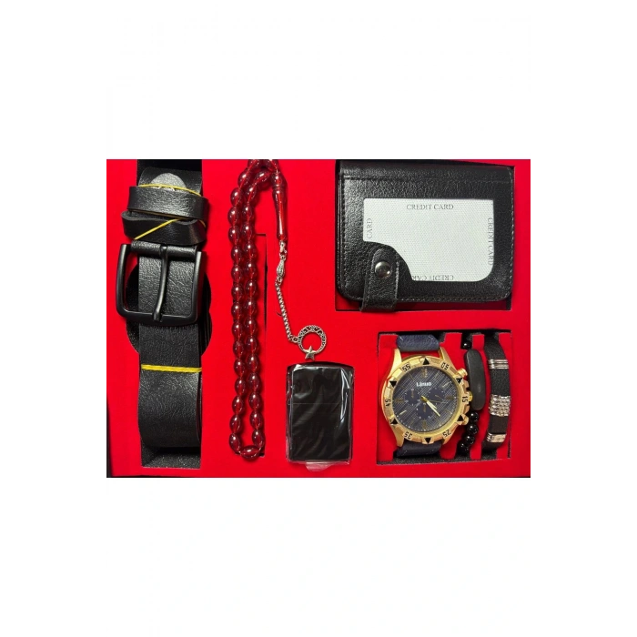 Erkek Kol Saati Kartlık Çakmak Kemer Tesbih ve Bileklik Seti