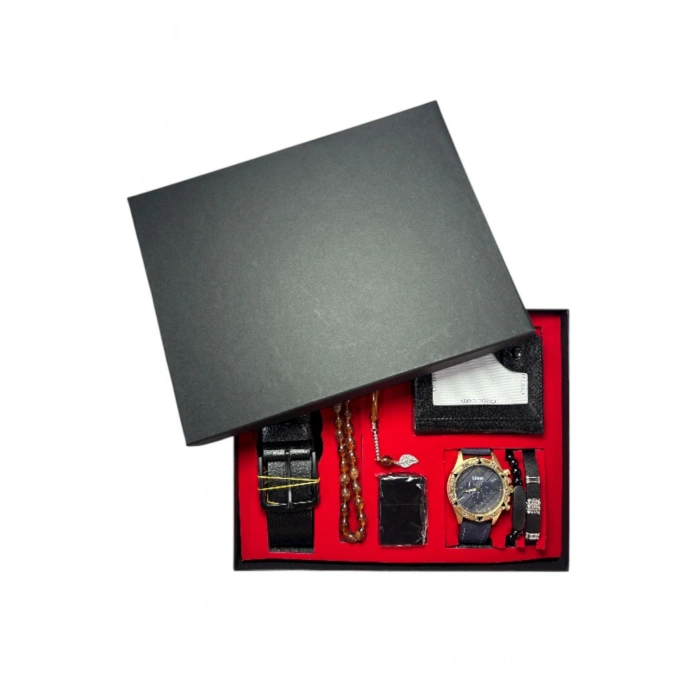 Erkek Kol Saati Kartlık Çakmak Kemer Tesbih ve Bileklik Seti