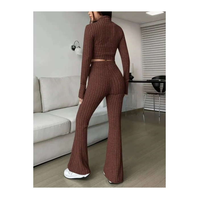 Ön Fermuarlı Kısa Üst ve Uzun Pantolon Takım