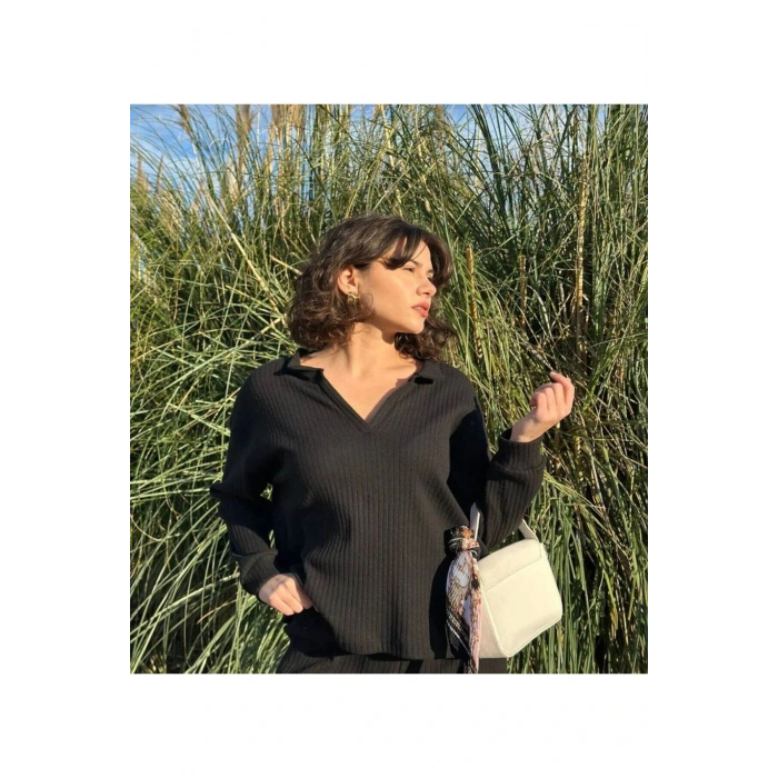 Kadın Fitilli V Yaka Triko Üst