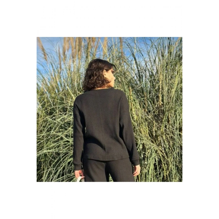 Kadın Fitilli V Yaka Triko Üst