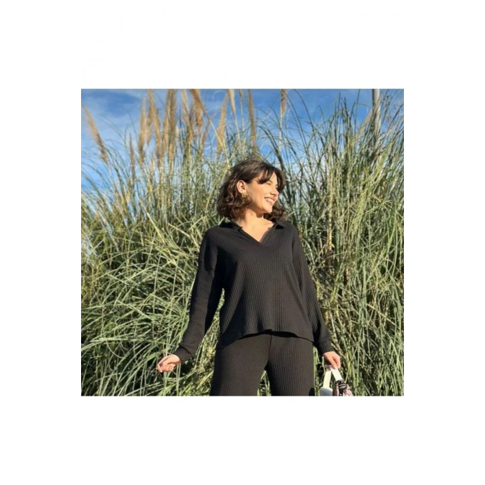 Kadın Fitilli V Yaka Triko Üst