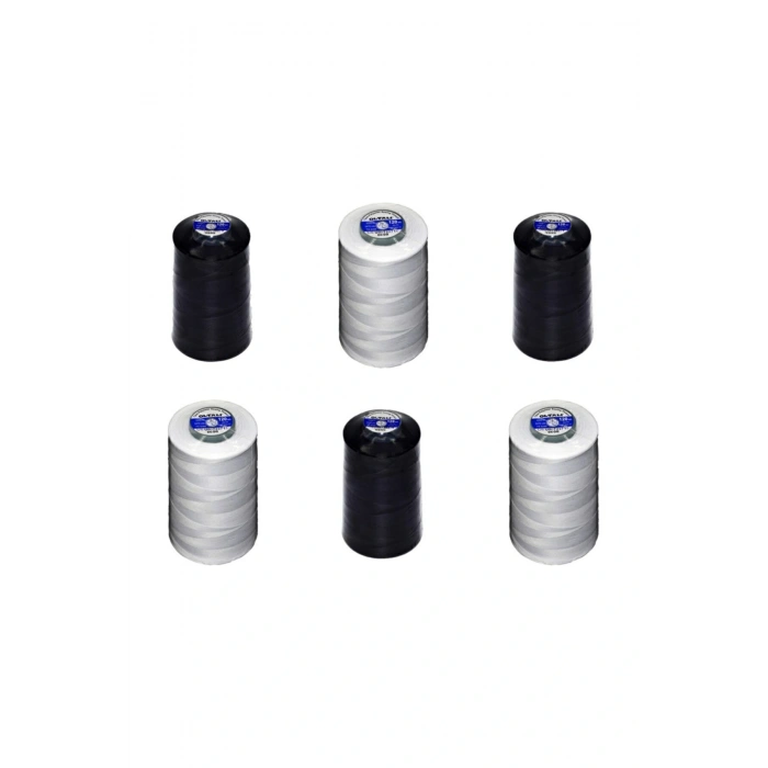 6lı Dikiş Ipliği 120 No Bobin 3 Siyah-3 Beyaz %100 Yerli 5000 Mt.