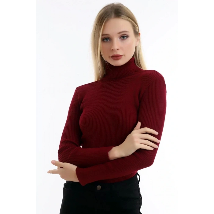 Boğazlı Bordo Yumuşak Kazak