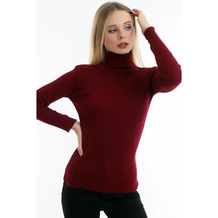 Boğazlı Bordo Yumuşak Kazak