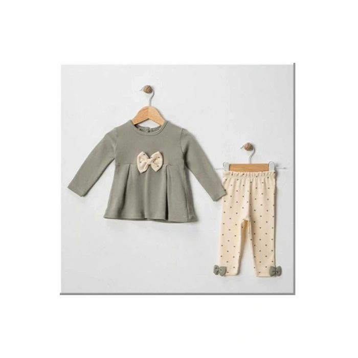 Kurdeleli Kız Bebek 2Li Taytlı Takım