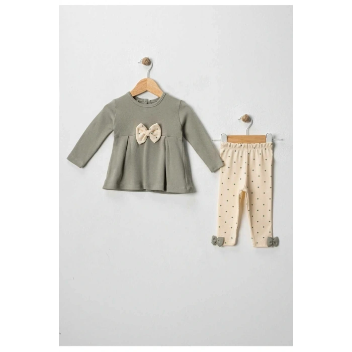 Kurdeleli Kız Bebek 2Li Taytlı Takım