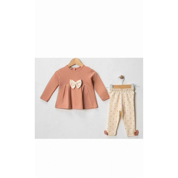 Kurdeleli Kız Bebek 2Li Taytlı Takım