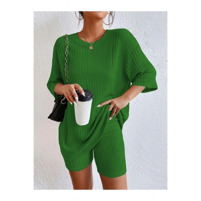 Örme Kısa Kollu Şortlu Alt Üst Takım, Likralı