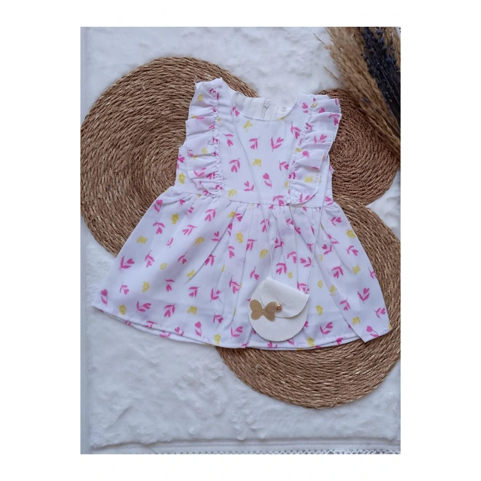 KIZ ÇOCUK YAPRAK DESENLİ ÇANTALI ELBİSE