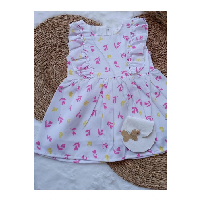 KIZ ÇOCUK YAPRAK DESENLİ ÇANTALI ELBİSE