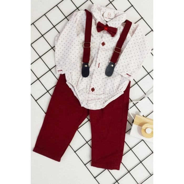 Erkek Bebek Papyonlu Askılı Zıbın Gömlekli Takım