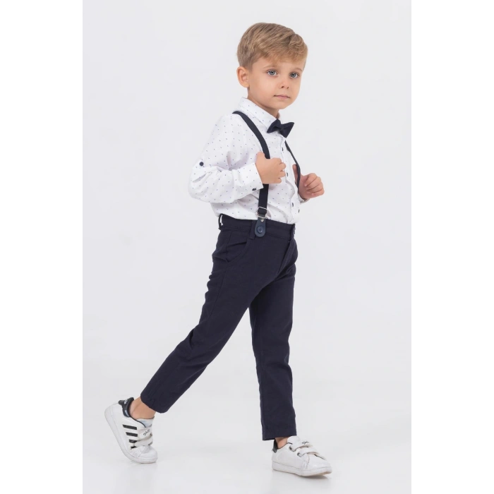 Yaprak Desenli Salopetli Gömlekli Erkek Çocuk Alt Üst Takım-2407