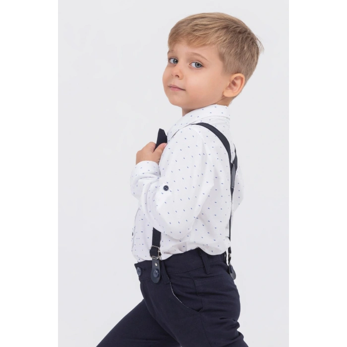 Yaprak Desenli Salopetli Gömlekli Erkek Çocuk Alt Üst Takım-2407