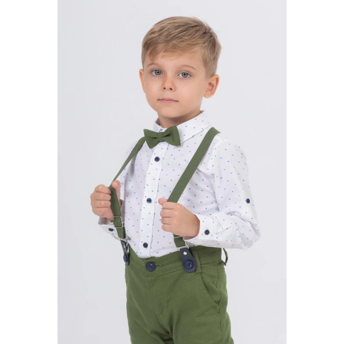 Yaprak Desenli Salopetli Gömlekli Erkek Çocuk Takım