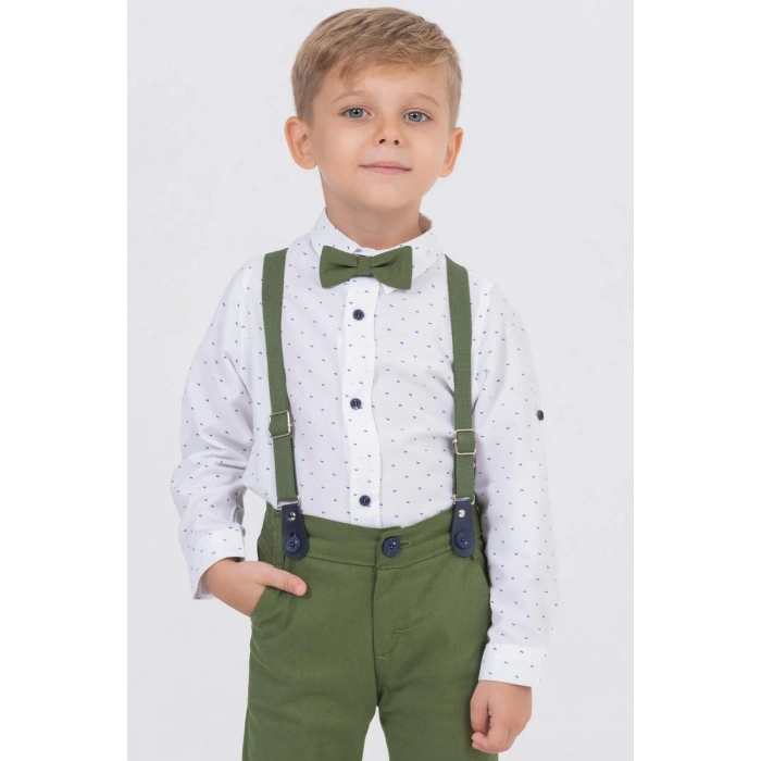 Yaprak Desenli Salopetli Gömlekli Erkek Çocuk Takım