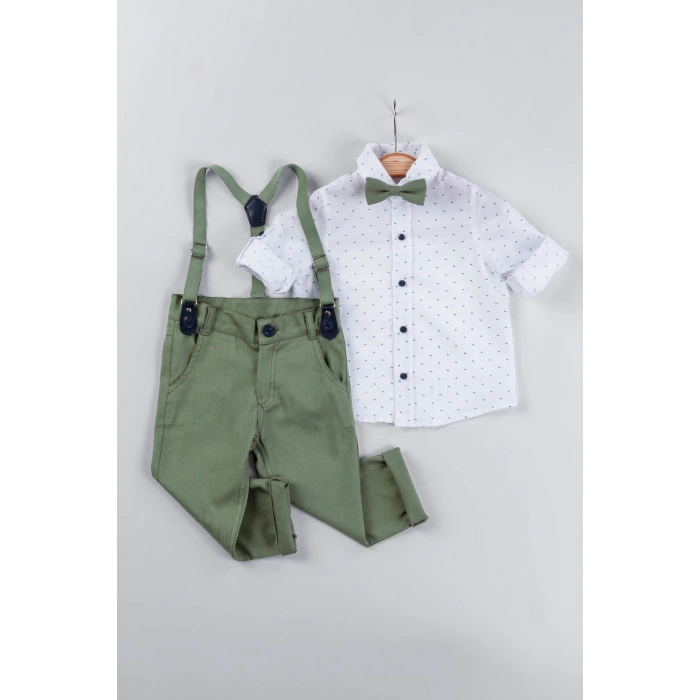 Yaprak Desenli Salopetli Gömlekli Erkek Çocuk Takım