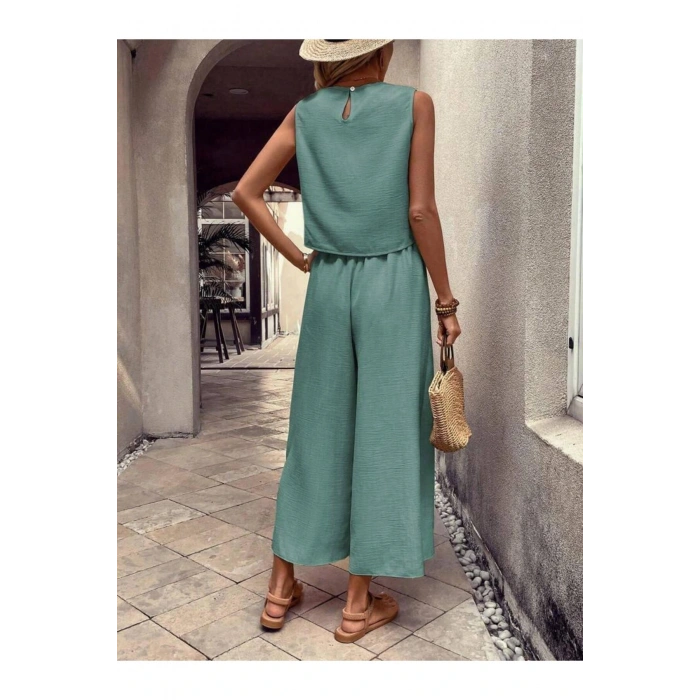 Kadın Aerobin Kumaş Geniş Paça Pantolonlu Takım