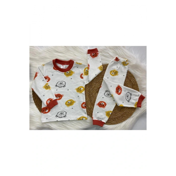 Erkek Çocuk Ayı Kafa Baskılı Pijama Takımı