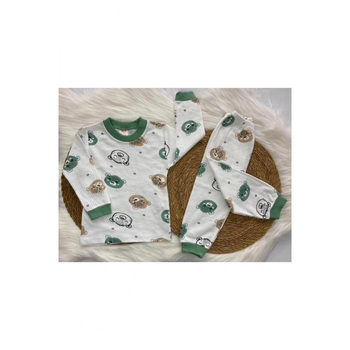 Erkek Çocuk Ayı Kafa Baskılı Pijama Takımı