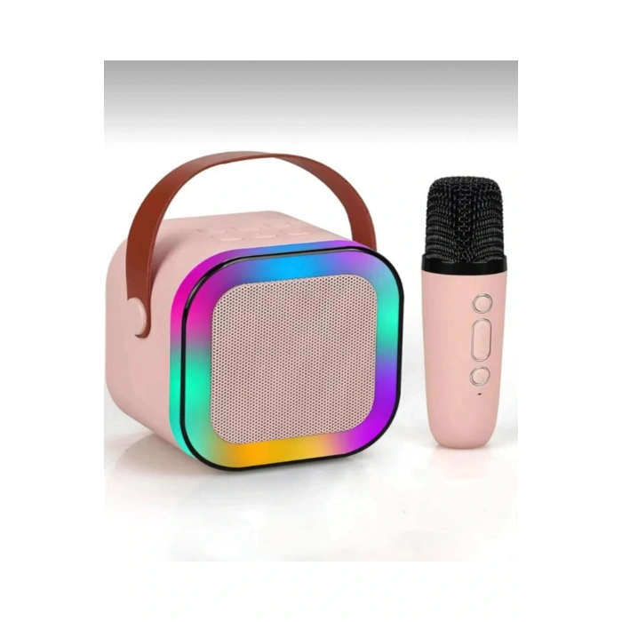 Kablosuz Mikrofonlu Portatif Taşınabilir Işıklı Mikrofonlu Parti Karaoke Hoparlör Makinesi Seti